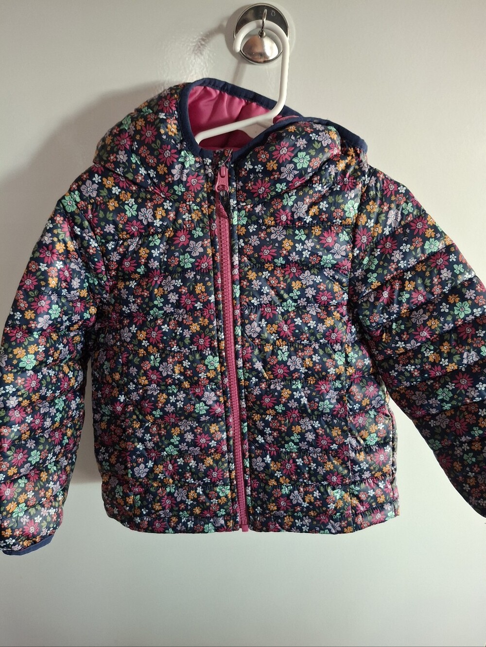 jumping beans Navy Floral Puffer Jacket with Pink Lining